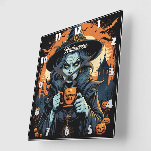 ハロウィーンの夜にポーションを付けた魔女 スクエア壁時計 (傾斜)