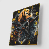 ハロウィーンの夜に満月の下で3人の魔女 スクエア壁時計 (傾斜)