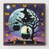ハロウィーンの夜に魔女がポーションを醸造 スクエア壁時計 (正面)