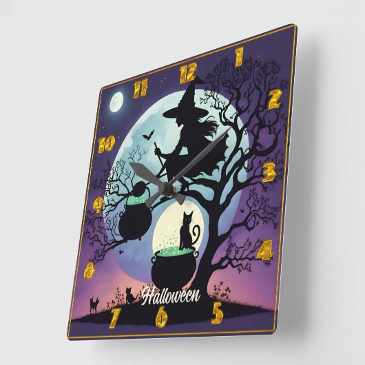 ハロウィーンの夜に魔女がポーションを醸造 スクエア壁時計 (傾斜)