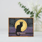 ハロウィーンの夜に黒い猫とクモの巣 シーズンポストカード (スタンド正面)