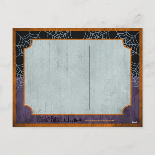 ハロウィーンの夜に黒い猫とクモの巣 シーズンポストカード (裏面)