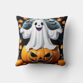 ハロウィーンの夜のカボチャの間の陽気な幽霊 クッション (裏面)