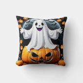 ハロウィーンの夜のカボチャの間の陽気な幽霊 クッション (正面)