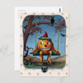 ハロウィーンの夜のスイングでカボチャを怖がらせた ポストカード (正面/裏面)