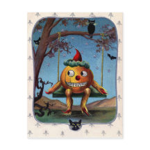 ハロウィーンの夜のスイングでカボチャを怖がらせた