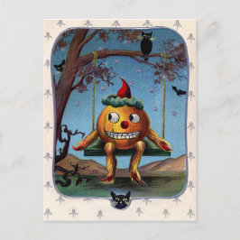 ハロウィーンの夜のスイングでカボチャを怖がらせた ポストカード