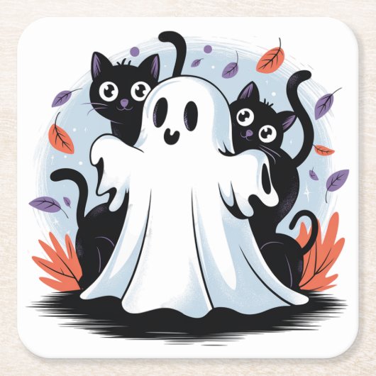 ハロウィーンの夜の遠吠え スクエアペーパーコースター (正面)
