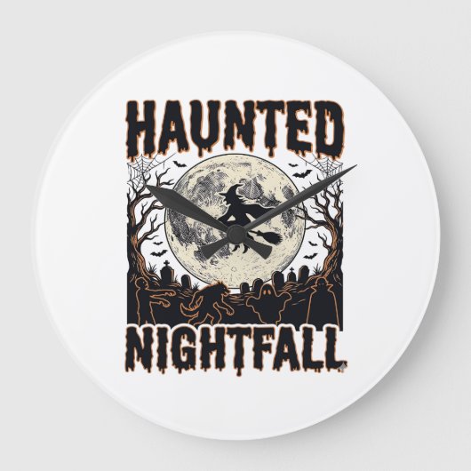ハロウィーンの夜のTシャツ ビンテージ風の彫刻 ハロウィーン デ ラージ壁時計 (正面)