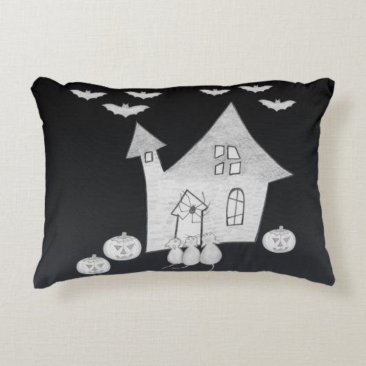ハロウィーンの夜幽霊のよく出るは家、こうもり、カボチャ アクセントクッション (正面)