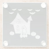 ハロウィーンの夜幽霊のよく出るは家、こうもり、カボチャ ガラスコースター (裏面)