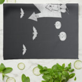 ハロウィーンの夜幽霊のよく出るは家、こうもり、カボチャ キッチンタオル (折り畳み)