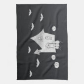 ハロウィーンの夜幽霊のよく出るは家、こうもり、カボチャ キッチンタオル (縦)