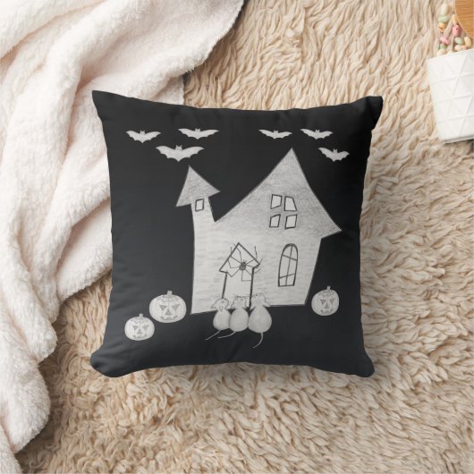 ハロウィーンの夜幽霊のよく出るは家、こうもり、カボチャ クッション (ブランケット)