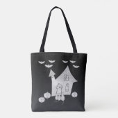 ハロウィーンの夜幽霊のよく出るは家、こうもり、カボチャ トートバッグ (裏面)