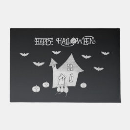 ハロウィーンの夜幽霊のよく出るは家、こうもり、カボチャ ドアマット