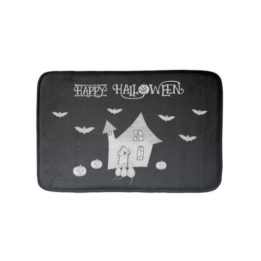 ハロウィーンの夜幽霊のよく出るは家、こうもり、カボチャ バスマット (正面)