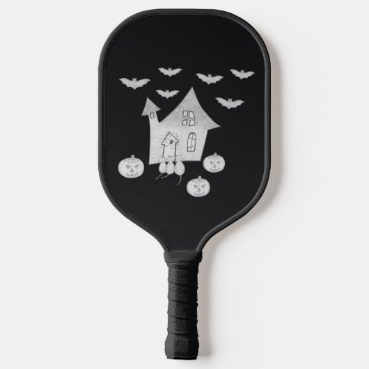 ハロウィーンの夜幽霊のよく出るは家、こうもり、カボチャ ピックルボールラケット (裏面)