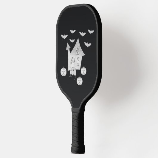 ハロウィーンの夜幽霊のよく出るは家、こうもり、カボチャ ピックルボールラケット (左)