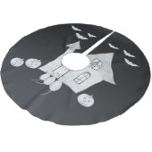 ハロウィーンの夜幽霊のよく出るは家、こうもり、カボチャ ブラッシュドポリエステルツリースカート (アングル)