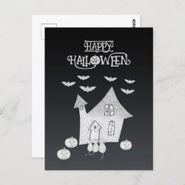 ハロウィーンの夜幽霊のよく出るは家、こうもり、カボチャ ポストカード