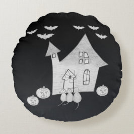 ハロウィーンの夜幽霊のよく出るは家、こうもり、カボチャ ラウンドクッション