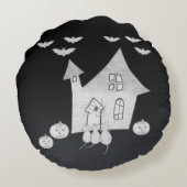 ハロウィーンの夜幽霊のよく出るは家、こうもり、カボチャ ラウンドクッション (裏面)