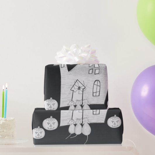 ハロウィーンの夜幽霊のよく出るは家、こうもり、カボチャ ラッピングペーパー (パーティーギフト)