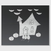 ハロウィーンの夜幽霊のよく出るは家、こうもり、カボチャ ラッピングペーパー (フラット)