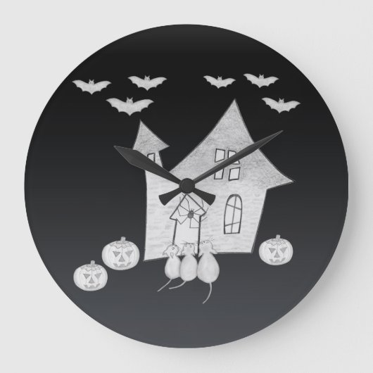 ハロウィーンの夜幽霊のよく出るは家、こうもり、カボチャ ラージ壁時計 (正面)
