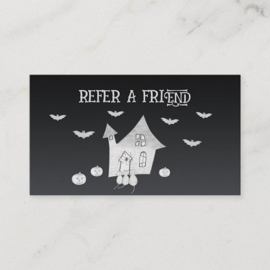 ハロウィーンの夜幽霊のよく出るは家、こうもり、カボチャ 紹介カード (正面)