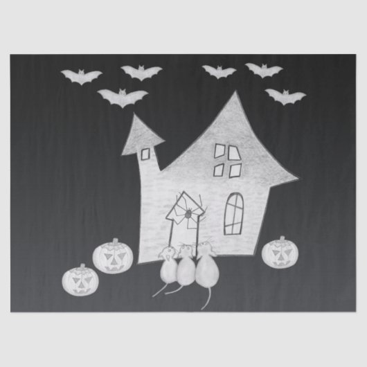 ハロウィーンの夜幽霊のよく出るは家、こうもり、カボチャ 薄葉紙 (正面)
