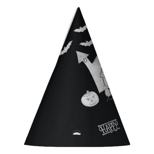 ハロウィーンの夜幽霊のよく出る家、こうもり、パーティー帽子 パーティーハット (左)