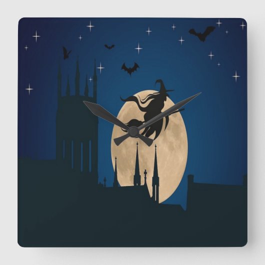 ハロウィーンの夜 スクエア壁時計 (正面)