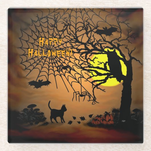 ハロウィーンの夜、ハッピーハローウィン! ガラスコースター (正面)