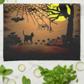 ハロウィーンの夜、ハッピーハローウィン! キッチンタオル (折り畳み)