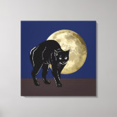 ハロウィーンの夜、満月に徘徊する黒猫 キャンバスプリント (正面)