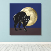 ハロウィーンの夜、満月に徘徊する黒猫 キャンバスプリント (インサイチュ (ウッドフロア))