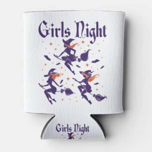 ハロウィーンの女の子が魔女たちをブルームスティックで夜遊び 缶クーラー