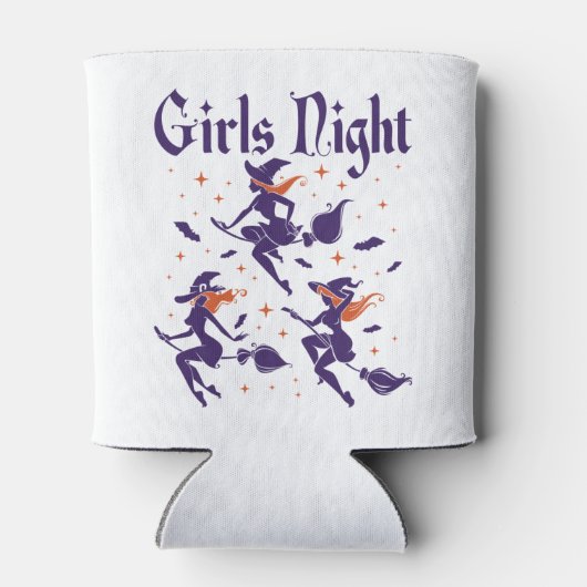 ハロウィーンの女の子の夜の魔女の木をブロムスティックに 缶クーラー (裏面)