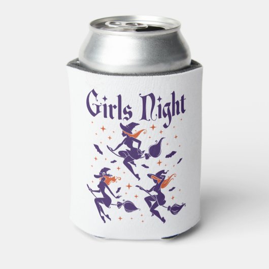 ハロウィーンの女の子の夜の魔女の木をブロムスティックに 缶クーラー (缶裏面)