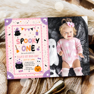 ハロウィーンの女の子の誕生日パーティーの写真 招待状