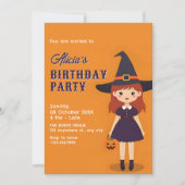 ハロウィーンの女の子の誕生日 招待状 (正面)