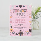 ハロウィーンの女の子ピンクの招待状をスプークする2つの可愛い。 招待状 (スタンド正面)