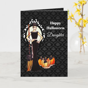 『ハロウィーンの女の魔女の娘と箒』 カード