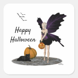 ハロウィーンの妖精とカボチャのステッカー スクエアシール