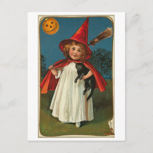 ハロウィーンの子どもと黒猫 ポストカード