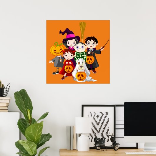 ハロウィーンの子供がトリックまたは治療をする ポスター (ホームオフィス)