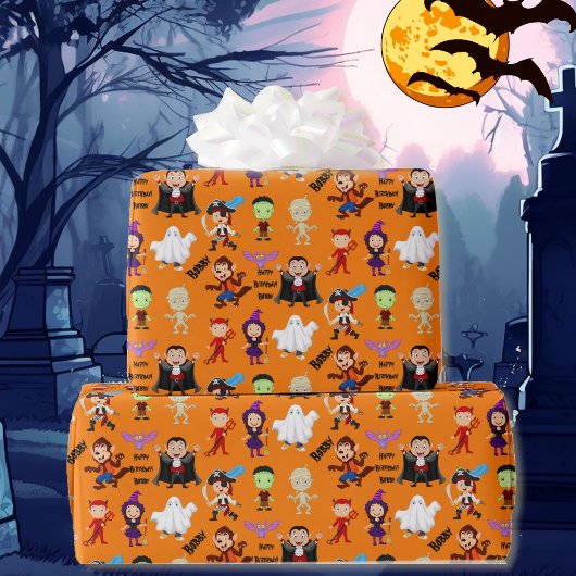 ハロウィーンの子供の名前子供の誕生日パーソナライズ ラッピングペーパー