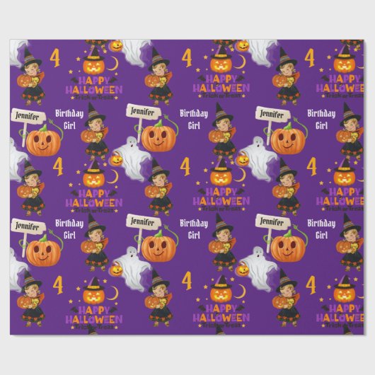 ハロウィーンの子供の名前子供の誕生日パーソナライズ ラッピングペーパー (フラット)